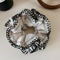 Chic white oversized scrunchie with black wavy stitching detail and textured fabric - Beige Double Stitch Scrunchie