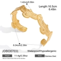 Detailed dimensions of 18K gold stainless steel dove wing open cuff bracelet - Golden Eagle Wing Style (JDB0307031)