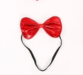 Shiny red metallic bow tie headband for pets with adjustable black elastic strap - Red Shiny Fabric Bow Tie