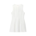 Detailed view of white sleeveless A-line mini dress with clean crew neck tailoring - XS / White