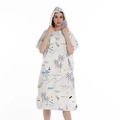 Microfiber changing robe with beige tropical Aloha print and hood for beach surfing - One Size / Button Style - Simple Island