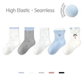 Cinque paia di calzini in cotone senza cuciture per bambine con motivi floreali - S (1-3 Anni / Piede Cons. 12-15cm) / 1940 Elfi Blu (5 Paia)