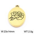 Pendentif ovale doré en acier inoxydable avec gravure de fleur noire pour bijoux DIY - Style Fleur (KLJ8085-Z)