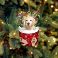 Christmas stocking ornament with golden retriever puppy wearing antlers and lights - 23-Golden Retriever Puppy
