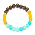Tiger eye and turquoise beaded stretch bracelet with natural stones in a circular layout - Tiger Eye / Lake Blue / Yellow