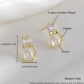 Golden cat ear studs with zircon inlays and dimensions 1.1cm by 0.6cm - Gold Plated Cat EN02-2