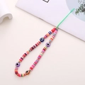 Rainbow clay bead phone strap with evil eye charms and vibrant colorful disc beads - K1147 Polymer Clay + Eye Style