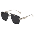 Rimless sunglasses with silver double bridge frame and dark grey gradient lenses - Silver Frame Grey Lens