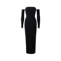 Detail of slim fit off-shoulder dress with matching long sleeves and elegant side slit - S / Black