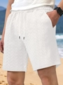 Pantalones cortos casuales blancos para hombre con tejido de espiga y cordón - S / Blanco