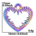 Macro shot of spiked heart pendant with rainbow metallic finish and size measurements - Pendant / Rainbow