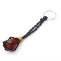 Handmade black woven mesh keychain with a polished red agate stone and wooden bead - Red Agate + Black Mesh Keychain