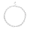 Close-up of silver stainless steel paperclip chain with lobster clasp and extension - 45cm+5cm / Silver Paperclip Style (YN-650S)
