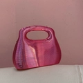 Metallic pink acrylic clutch bag with ribbed texture and integrated handle - Rose Red