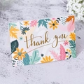 Floral thank you card with gold lettering and colorful botanical patterns on grey surface - Small Size / Style 02 / 11.5x8.5cm