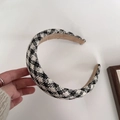 Elegant wide sponge headband featuring black and white houndstooth pattern fabric design - Black & White Glitter Plaid