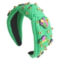 Green fabric knotted headband with gold studs and colorful carnival mask crown ornaments - 3# Light Green (Mardi Gras Mask Decor)