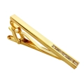 Polished gold necktie clip for men featuring a row of sparkling clear crystals - Tie Clip / Gold/White Zirconia