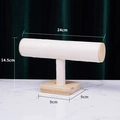 Bamboo and white velvet T-bar jewelry stand for watches and bracelets, 24x14.5cm - Bamboo Beige Velvet