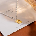 Elegant S925 silver beaded bracelet with golden letter G charm and sparkling zircon stone - Silver Letter G