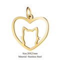 Golden stainless steel cat head silhouette heart pendant 20x21mm jewelry accessory - Heart Cat-Gold (20x21mm) / 5 Pcs/Pack