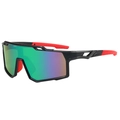 Sporty windproof sunglasses with black-red frame and colorful polarized lenses for cycling - Black Frame Green Mirror