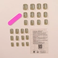 Short green press-on nails set with 24 glossy pieces, pink file and adhesive tabs - 24 Pcs (Includes Tool Kit) / Olive Green Style (XC-40-85)