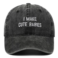 Vintage washed black baseball cap with white I MAKE CUTE BABIES embroidery text - Black