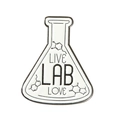 Détail du badge fiole Erlenmeyer avec texte Live Lab Love et structures chimiques - Style Flacon de Laboratoire (xz4347)
