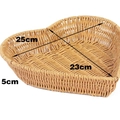 Light brown heart-shaped woven fruit basket in faux rattan with 25x23x5cm dimensions - Heart Shaped Yellow Medium