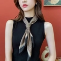 Elegant leopard print and paisley satin scarf styled as a necktie knot for women - Diamond-shaped Coffee Square Towel / 65