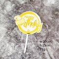 Golden mirror acrylic round Happy Birthday cake topper with white stick and star patterns - White with Gold