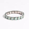 Italian modular stainless steel bracelet featuring blue and white nautical enamel charms - Marine Theme Plaid (Style 18)