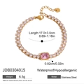 Gouden roestvrijstalen tennisarmband met roze zirkonia en karabijnsluiting - Gouden Roze Edelsteen Tennisarmband (JDB0304015)