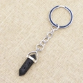 Hexagonal black lava stone pendant keychain with silver metal ring for women - Lava Stone