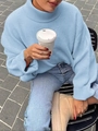 Women's light blue turtleneck knit sweater in a loose fit casual style for autumn - S / Light Blue