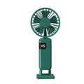 Deep green portable mini fan with digital LED display showing battery life on white background - Y07 Green