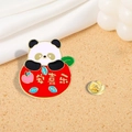 Cartoon panda enamel pin badge with red apple and An Xi Le greeting text for suit - Panda Peace Happiness