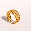 Three-layer gold-plated bamboo texture open ring with adjustable minimalist design - Adjustable Open / Warm Gold
