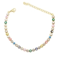 Colorful Evil Eye bracelet with gold metal links and sparkling cubic zirconia stones - Colorful