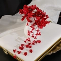 Elegant red floral bridal hair comb and pin set made of soft fabric for wedding styling - Lily of the Valley Headpiece-Red