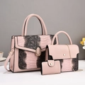 Pink 3-piece women's bag set with snakeskin texture featuring handbag and chain bag - Pink