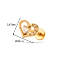 Piercing labret cuore dorato con pietre di zircone e retro piatto, misura 0,67 cm x 0,82 cm - Stile Cuore (2613-6#) / Oro