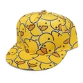 Platte baseballpet met een heldergele all-over cartoon eendjesprint patroon - Gele Eend