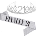 Silbernes Set zum 21. Geburtstag mit Strass-Tiara und glitzernder Finally 21 Schärpe - Set 14 (Silber Finally 21)