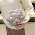 Mini plush cat paw crossbody bag in grey and pink with a gold chain strap - Cat Claw Style / Gray
