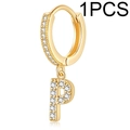 Gold plated hoop earring featuring a letter P charm micro-paved with zircon stones - Single Letter Earring P