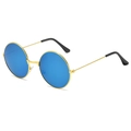 Vintage-Sonnenbrille mit rundem Goldmetallrahmen und blauen Gläsern im Retro-Stil - Goldener Rahmen Blau Verspiegelt
