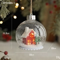 Bola de Navidad LED transparente con casita roja, árbol y cuerda de cáñamo rústica - Bola de Escena de Nieve 10cm Estilo A (APYX369-1)