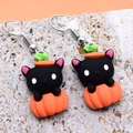 Cartoon Halloween resin earrings featuring black cat and orange pumpkin charms - Pink Ear Cat with Pumpkin